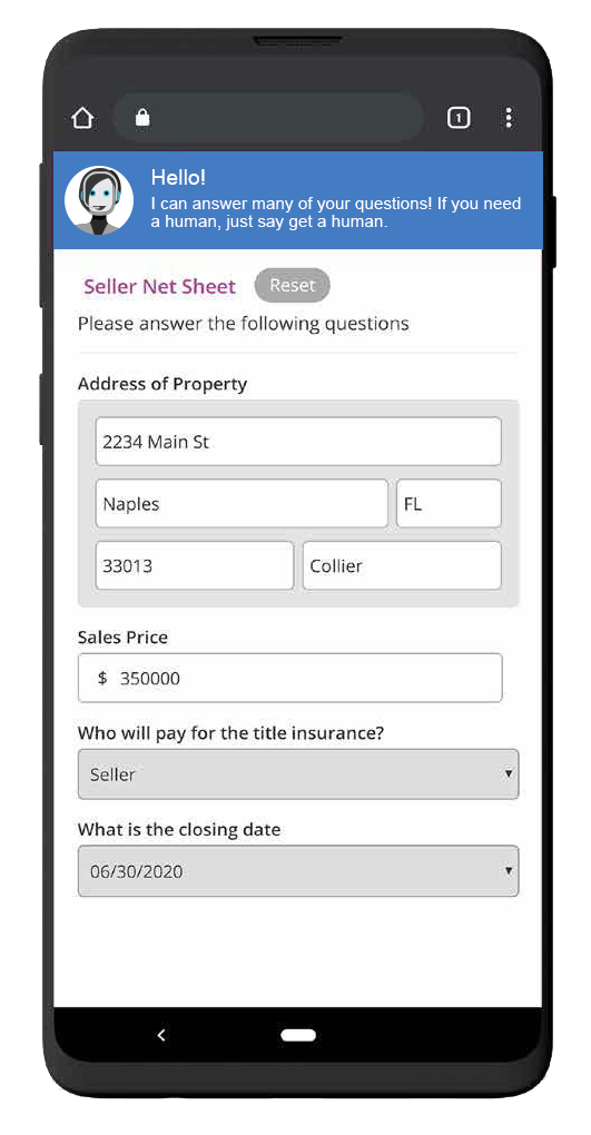 Image of seller net sheet on cell phone